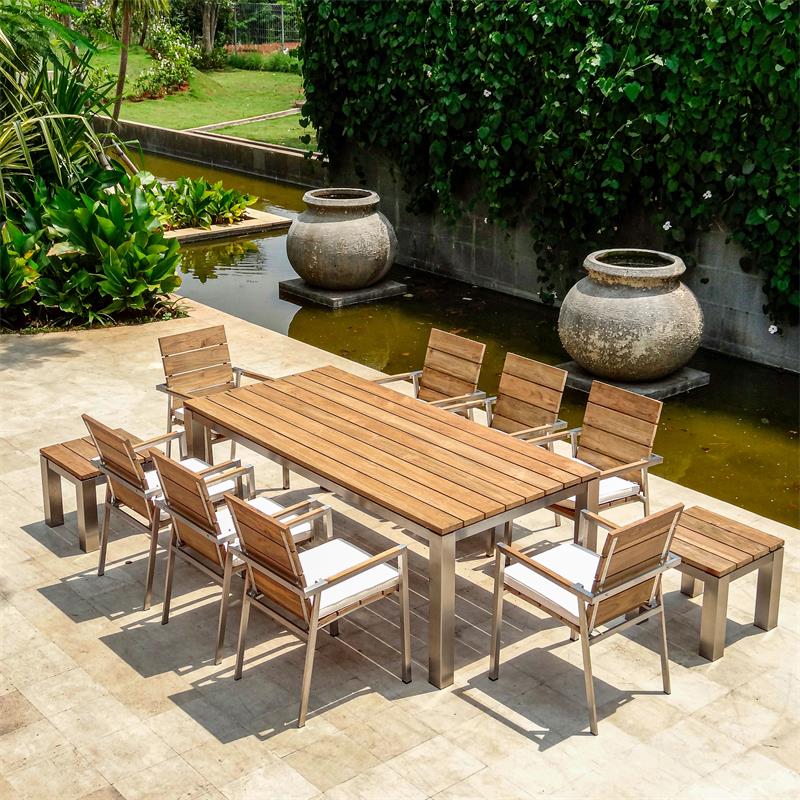Ensemble de chaises empilables Zilart Teck Naturel 210 composé d'une table à manger Zilart 210 x 100 et de chaises empilables Zilart