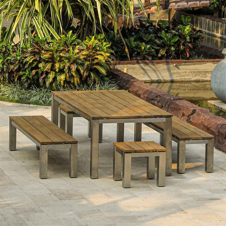 Ensemble de bancs Zilart Vintage 210/2/2 composé d'une table à manger Zilart 210 x 100 avec 2 bancs de jardin et 2 tables d'appoint/tabourets