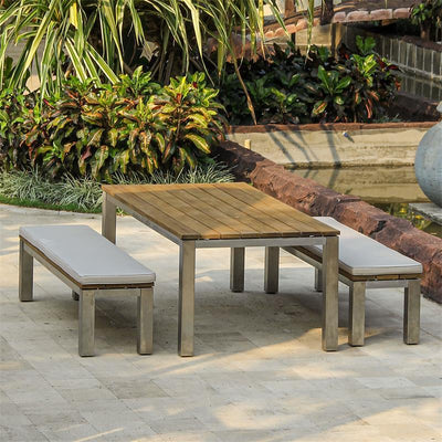 Zilart Gartenbank ohne Rückenlehne 190x45 cm - Vintage Teak gebürstet + Edelstahlgestell