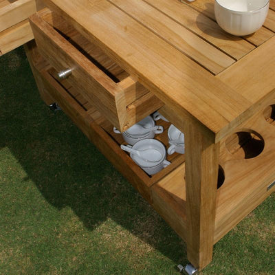 Desserte en teck 100x65x75 cm assortie aux tables Elegance et Moselle