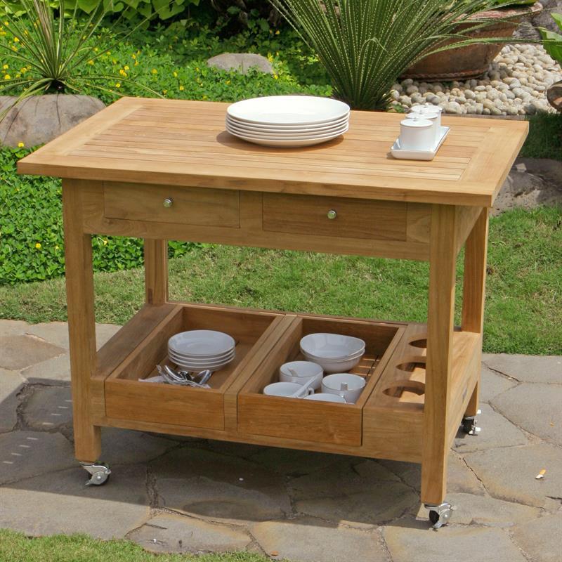 Desserte en teck 100x65x75 cm assortie aux tables Elegance et Moselle