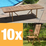 Elegance Recliner Set 280 bestehend aus Elegance Doppelausziehtisch 280/235/190x100 und Hochlehnern Teak mit Messingbeschlägen