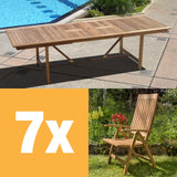 Elegance Recliner Set 280 bestehend aus Elegance Doppelausziehtisch 280/235/190x100 und Hochlehnern Teak mit Messingbeschlägen