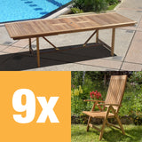 Elegance Recliner Set 280 bestehend aus Elegance Doppelausziehtisch 280/235/190x100 und Hochlehnern Teak mit Messingbeschlägen