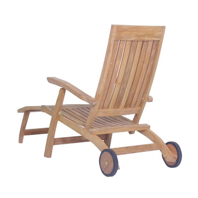Chaise longue Elegance à roulettes 154 x 61 x 98 cm Teck certifié GRADE A + ferrures en laiton