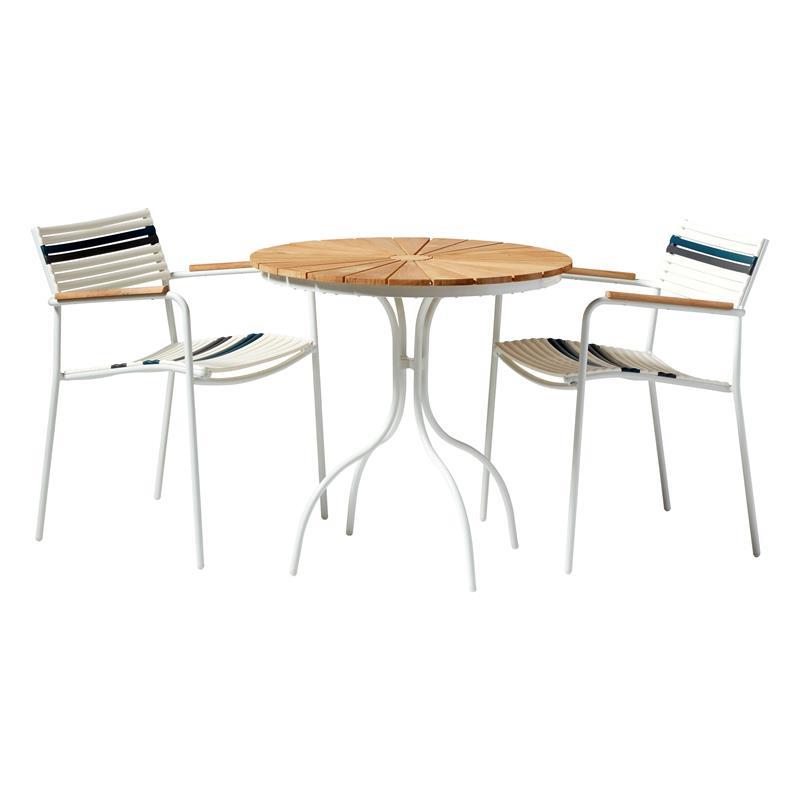 Mood Air stacking chair white/white+grey/petrol aluminum powder-coated with teak armrests