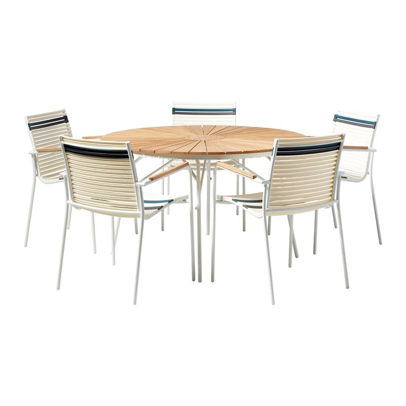 Mood Air stacking chair white/white+grey/petrol aluminum powder-coated with teak armrests