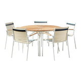 Mood Air stacking chair white/white+grey/petrol aluminum powder-coated with teak armrests