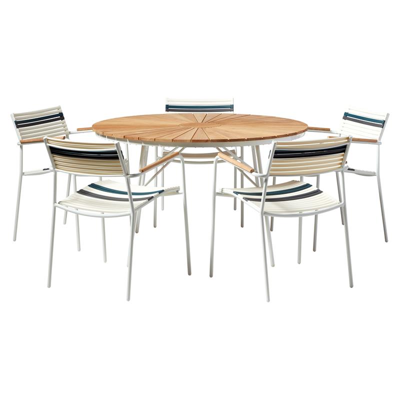 Mood Classic stacking chair white/white+grey/petrol aluminum powder-coated with teak armrests