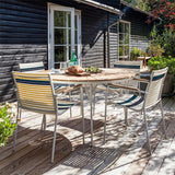Mood Classic stacking chair white/white+grey/petrol aluminum powder-coated with teak armrests