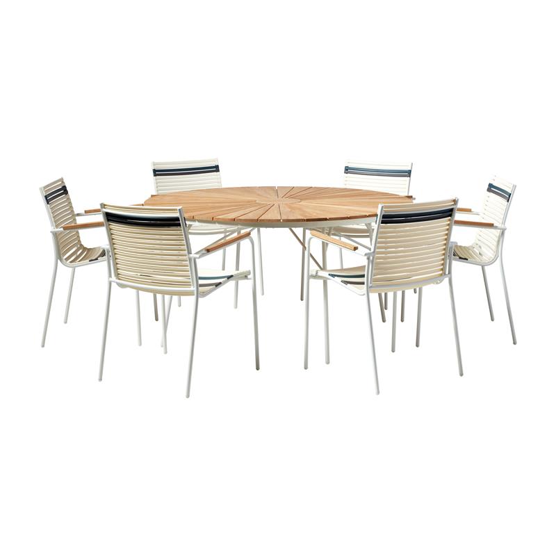 Mood Air stacking chair white/white+grey/petrol aluminum powder-coated with teak armrests