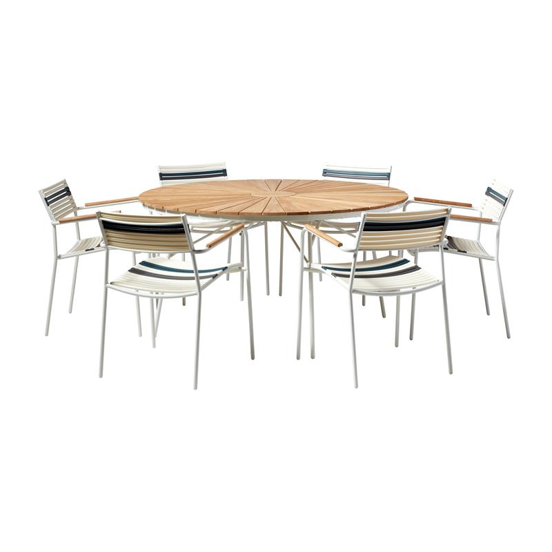 Mood Classic stacking chair white/white+grey/petrol aluminum powder-coated with teak armrests