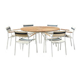 Mood Classic stacking chair white/white+grey/petrol aluminum powder-coated with teak armrests