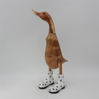 Canard »Indira« - grand canard dressé brun avec des chaussures blanches fleuries