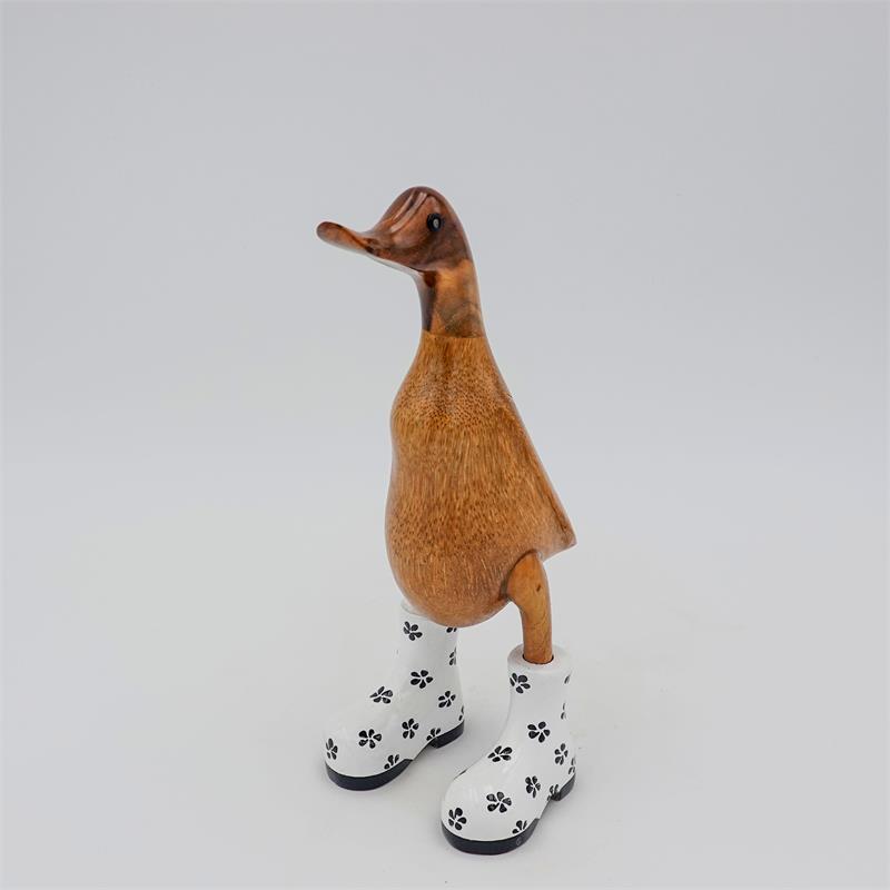 Canard »Ina« - petit canard dressé brun avec des chaussures blanches fleuries