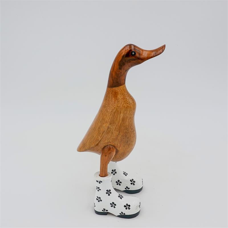 Canard »Ina« - petit canard dressé brun avec des chaussures blanches fleuries