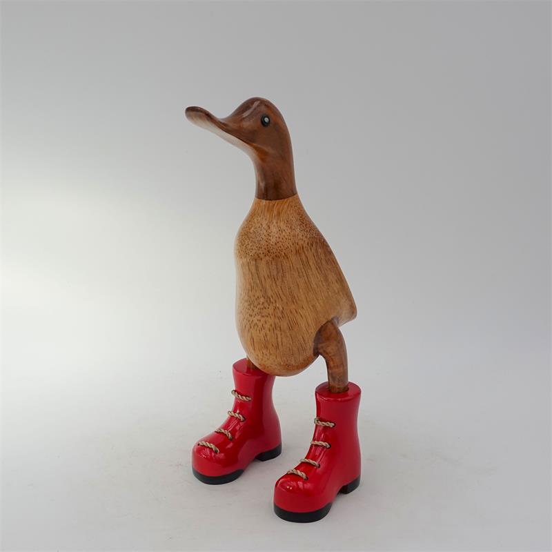 Canard »Chloé« - petit canard dressé marron avec des chaussures rouges