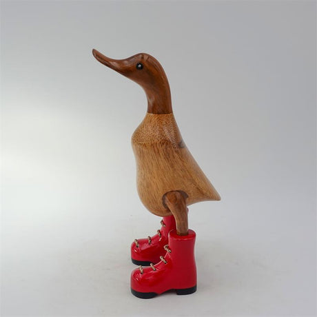 Canard »Chloé« - petit canard dressé marron avec des chaussures rouges