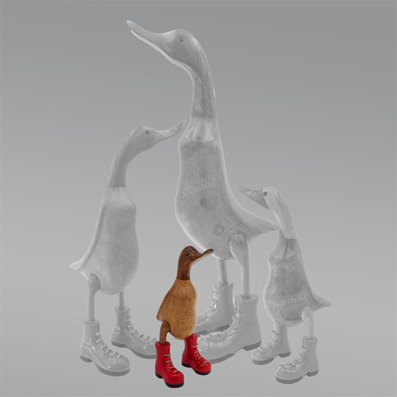 Canard »Chloé« - petit canard dressé marron avec des chaussures rouges