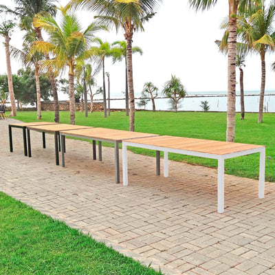 Ensemble de chaises empilables Fides Color 200 en teck de qualité A avec structure en aluminium composé d'une table Fides Color 200 x 100 avec des chaises empilables Fides Color