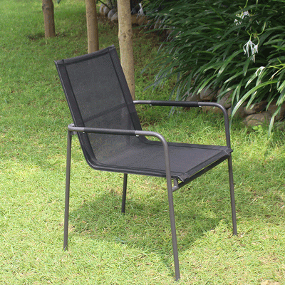 Chaise empilable Fides en acier inoxydable noir thermolaqué avec revêtement Batyline