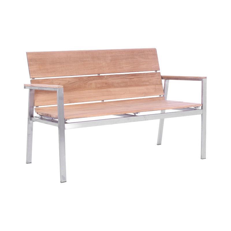 Banc Fides avec dossier 130 en teck avec structure en acier inoxydable 130x63x86,5cm
