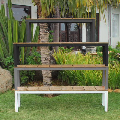 Ensemble de banque Fides Color 200/2 en teck de qualité A avec structure en aluminium composé d'une table 200 x 100 avec 2 bancs de jardin 180 x 45