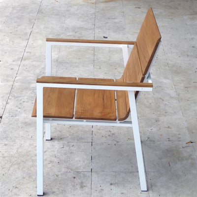 Ensemble de chaises empilables Fides Color 150 en teck de qualité A avec structure en aluminium composé d'une table Fides Color 150 x 100 et de chaises empilables Fides Color