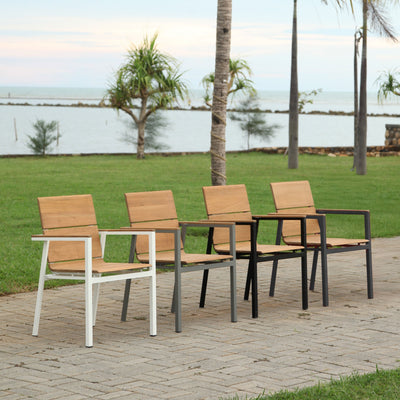 Ensemble de chaises empilables Fides Color 150 en teck de qualité A avec structure en aluminium composé d'une table Fides Color 150 x 100 et de chaises empilables Fides Color