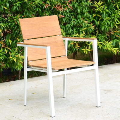 Ensemble de chaises empilables Fides Color 150 en teck de qualité A avec structure en aluminium composé d'une table Fides Color 150 x 100 et de chaises empilables Fides Color