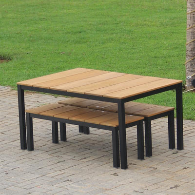 Ensemble de banque Fides Color Bank 150/2 en teck de qualité A avec structure en aluminium composé d'une table avec 2 bancs de jardin