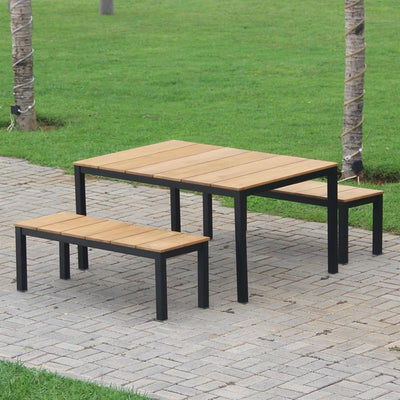 Ensemble de banque Fides Color Bank 150/2 en teck de qualité A avec structure en aluminium composé d'une table avec 2 bancs de jardin