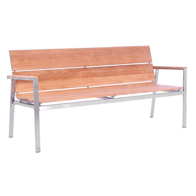 Banc Fides avec dossier 180 en teck avec structure en acier inoxydable 180x63x86,5cm