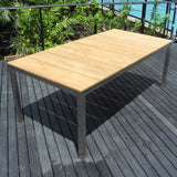 Ensemble de bancs Fides 200/2 en teck de qualité A avec acier inoxydable composé d'une table à manger Fides 200 x 100 et de 2 bancs Fides 180 sans dossier