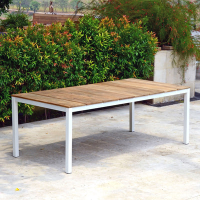 Ensemble de banque Fides Color 200/2 en teck de qualité A avec structure en aluminium composé d'une table 200 x 100 avec 2 bancs de jardin 180 x 45