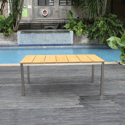 Ensemble de chaises empilables Fides 250 composé d'une table extensible Fides 250/175 x 100 et de chaises empilables Fides en acier inoxydable avec Batyline Bes