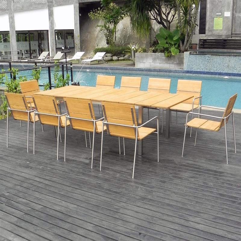 Fides Ausziehtisch 250/175 x 100 x 76 cm Teak Grade A mit Edelstahlgestell