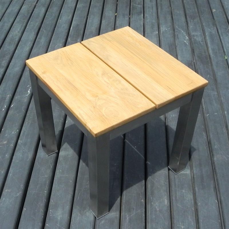 Fides Hocker/Beistelltisch 45 x 45 x 45 cm Vintage Teak mit Edelstahlgestell