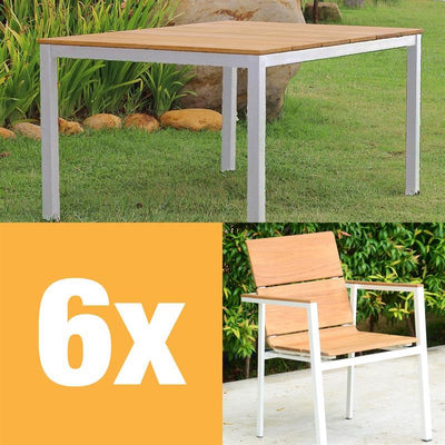Ensemble de chaises empilables Fides Color 150 en teck de qualité A avec structure en aluminium composé d'une table Fides Color 150 x 100 et de chaises empilables Fides Color