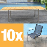 Ensemble de chaises empilables Fides 250 composé d'une table extensible Fides 250/175 x 100 et de chaises empilables Fides en acier inoxydable avec Batyline Bes