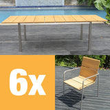 Fides stacking chair set 250 consisting of Fides extending table 250/175 x 100 and Fides stacking chairs Teak Grade A with stainless steel