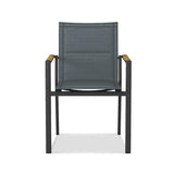 Planka Alu-Frontausziehtisch 310 Set bestehend aus Planka Alu-Frontausziehtisch 310/210 x 100 Teak Grade A gebürstet mit Aluminiumgestell und Gazelig Stapelstühlen aus Aluminium und Batyline