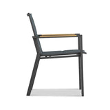 Planka Alu-Frontausziehtisch 310 Set bestehend aus Planka Alu-Frontausziehtisch 310/210 x 100 Teak Grade A gebürstet mit Aluminiumgestell und Gazelig Stapelstühlen aus Aluminium und Batyline