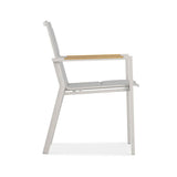 Planka Alu-Frontausziehtisch 310 Set bestehend aus Planka Alu-Frontausziehtisch 310/210 x 100 Teak Grade A gebürstet mit Aluminiumgestell und Gazelig Stapelstühlen aus Aluminium und Batyline