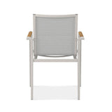 Planka Alu-Frontausziehtisch 310 Set bestehend aus Planka Alu-Frontausziehtisch 310/210 x 100 Teak Grade A gebürstet mit Aluminiumgestell und Gazelig Stapelstühlen aus Aluminium und Batyline