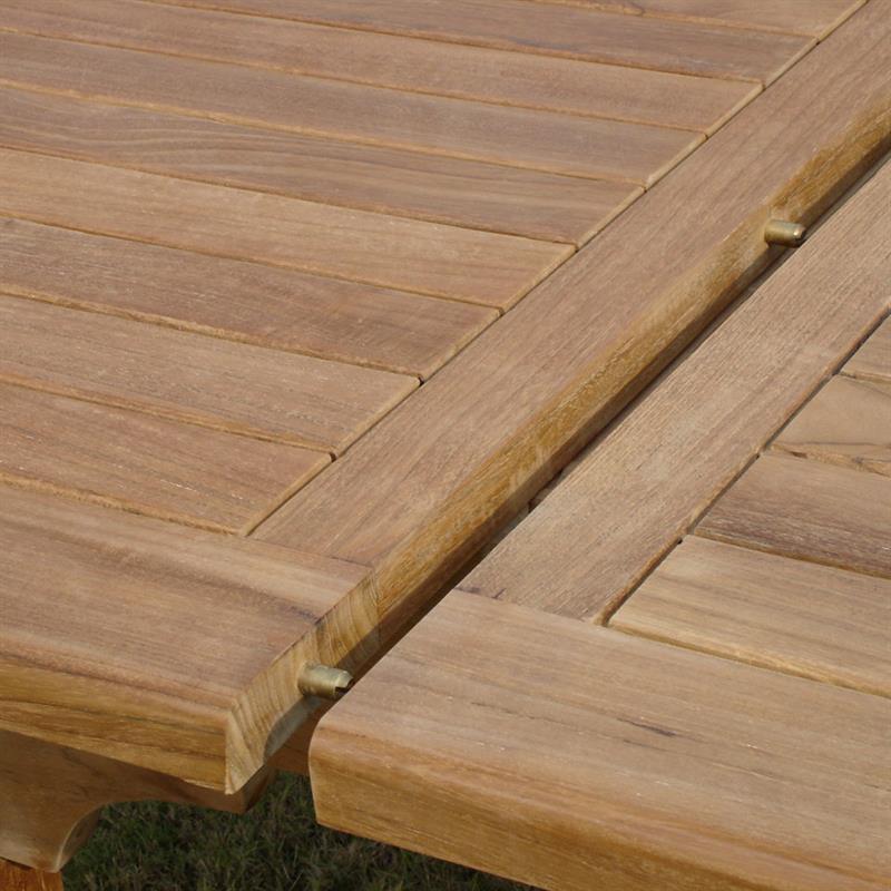 Denver extending table 180/120 x 120 x 74.5 cm - Certified teak GRADE A + brass fittings
