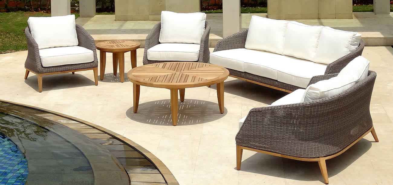 Grace Lounge Set bestehend aus 1-Sitzer Sessel und 2-Sitzer Sofa in Vintage Geflecht inklusive Polster in Sunproof