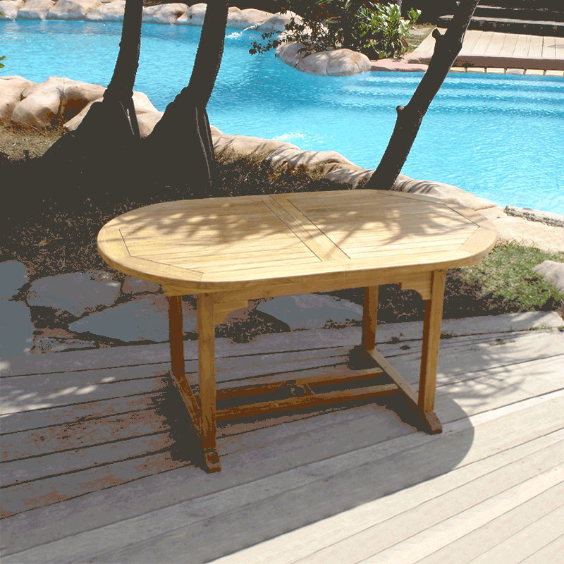 Rivera Hochlehner Set 240 bestehend aus Denver Ausziehtisch 240/180 x 100 und Rivera Hochlehnern Teak mit Batyline und Edelstahlbeschlägen