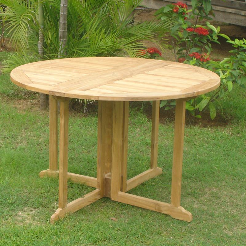 Table pliante ronde Denver 120 - Teck certifié GRADE A + ferrures en laiton