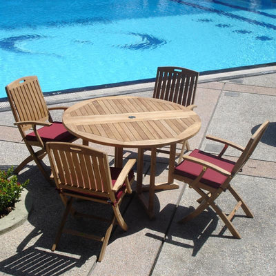 Table pliante ronde Denver 120 - Teck certifié GRADE A + ferrures en laiton